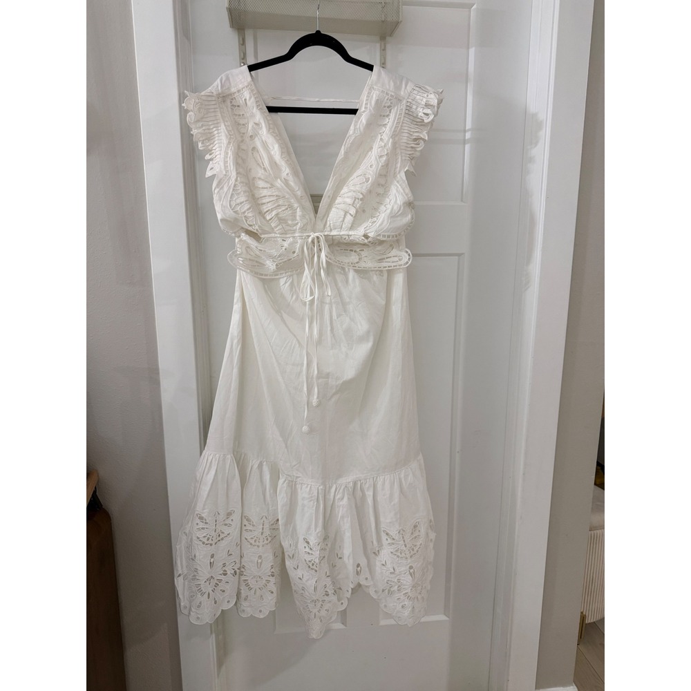 Farm Rio Off White Butterfly Broderie Anglaise Cotton Midi Dress XL Bridal Boho